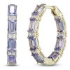 Thumbnail Image 2 of Rectangle-Cut Natural Tanzanite & Diamond Hoop Earrings 1/5 ct tw 10K Yellow Gold