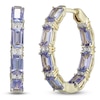 Thumbnail Image 1 of Rectangle-Cut Natural Tanzanite & Diamond Hoop Earrings 1/5 ct tw 10K Yellow Gold