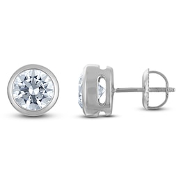 Certified Round-Cut Diamond Bezel-Set Solitaire Stud Earrings 1 ct tw 14K White Gold (I1/I)