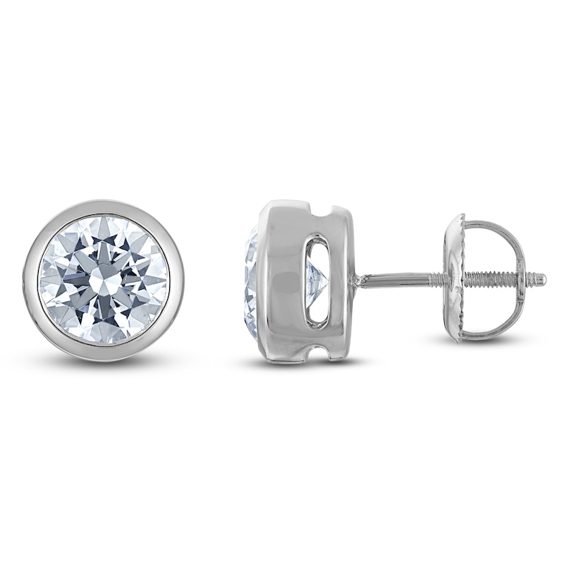Main Image 1 of Certified Round-Cut Diamond Bezel-Set Solitaire Stud Earrings 1 ct tw 14K White Gold (I1/I)