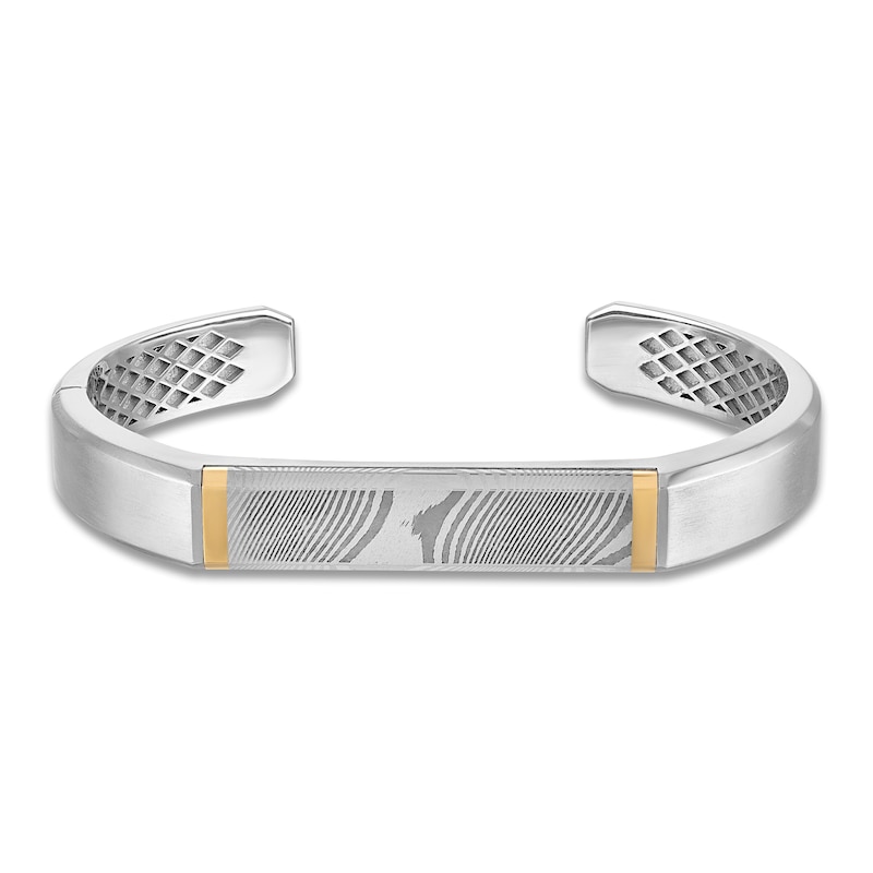 Main Image 1 of Forged by Jared Men's Cuff Bangle 18K Yellow Gold, Damascus Steel & Sterling Silver