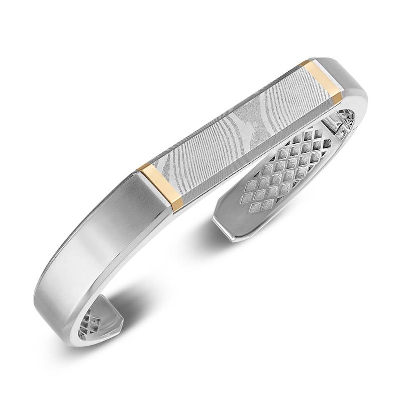 Main Image 2 of Forged by Jared Men's Cuff Bangle 18K Yellow Gold, Damascus Steel & Sterling Silver