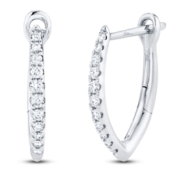 Shy Creation Diamond Angled Hoop Earrings 1/8 ct tw 14K White Gold J-SC22005490