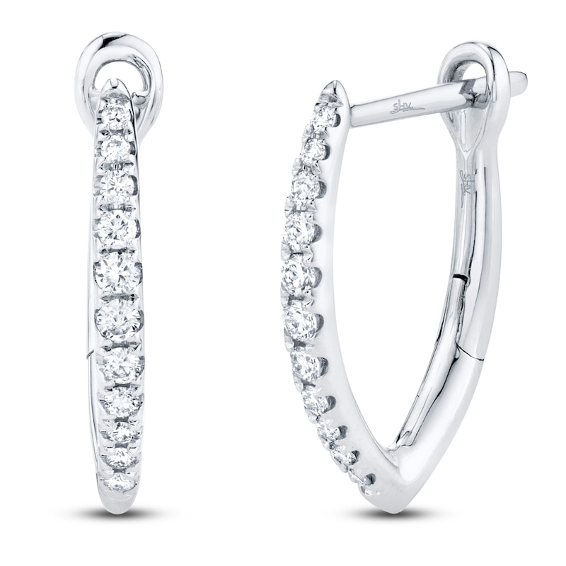 Main Image 1 of Shy Creation Diamond Angled Hoop Earrings 1/8 ct tw 14K White Gold J-SC22005490