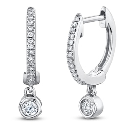 Shy Creation Diamond Dangle Hoop Earrings 1/8 ct tw 14K White Gold J-SC22008043