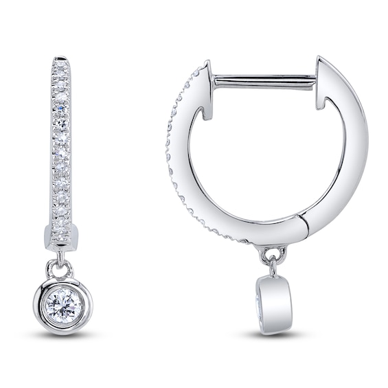 Shy Creation Diamond Dangle Hoop Earrings 1/8 ct tw 14K White Gold SC22008043