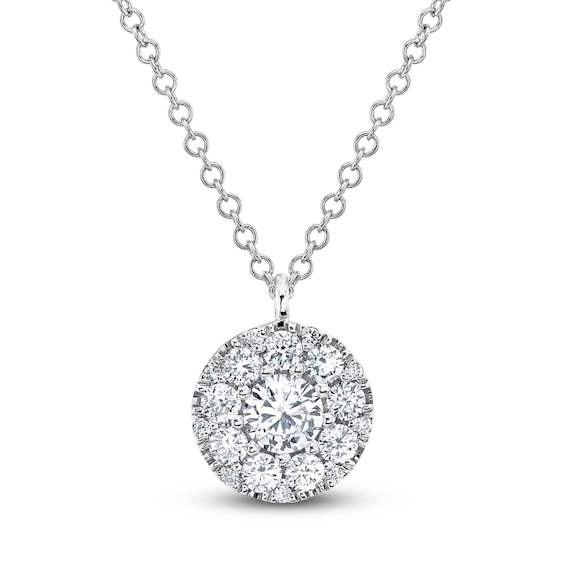 Shy Creation Diamond Halo Necklace 1/2 ct tw 14K White Gold 18" SC22008043