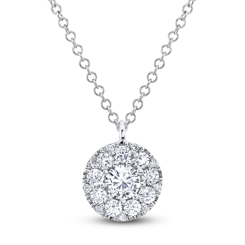 Main Image 1 of Shy Creation Diamond Halo Necklace 1/2 ct tw 14K White Gold 18" J-SC22008043