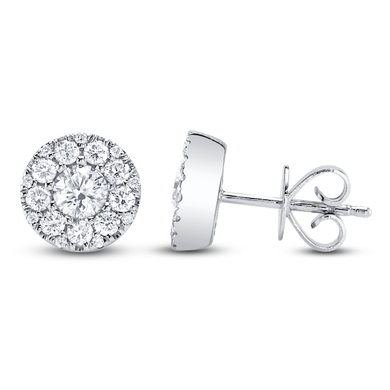 Shy Creation Diamond Halo Stud Earrings 1 ct tw 14K White Gold SC22008055