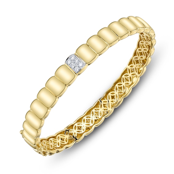 Shy Creation Diamond Grooved Bangle Bracelet 1/8 ct tw 14K Yellow Gold SC22009139V2RDZS