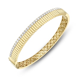 Shy Creation Diamond Ribbed Bangle Bracelet 1 ct tw 14K Yellow Gold J-SC22009145ZS