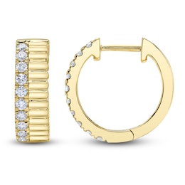 Shy Creation Diamond Ribbed Hoop Earrings 1/3 ct tw 14K Yellow Gold J-SC22009148