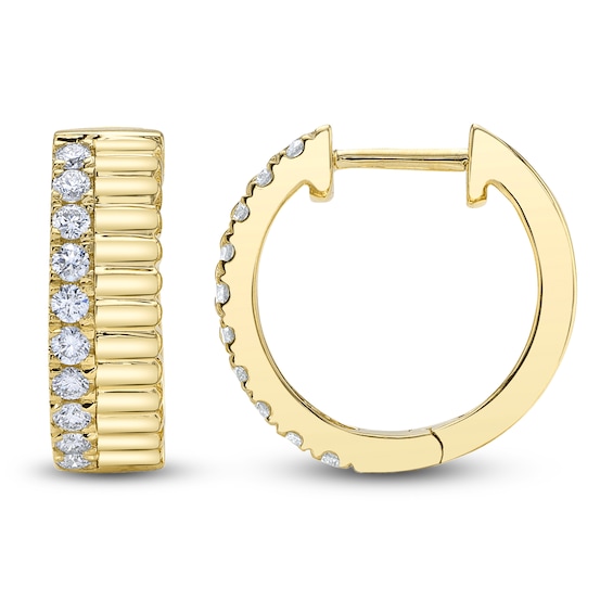 Shy Creation Diamond Ribbed Hoop Earrings 1/3 ct tw 14K Yellow Gold SC22009148