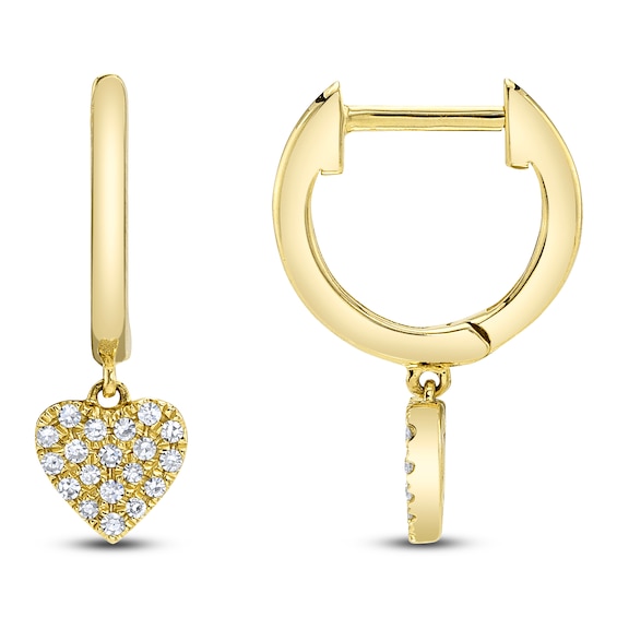 Shy Creation Diamond Heart Dangle Hoop Earrings 1/15 ct tw 14K Yellow Gold SC22009365