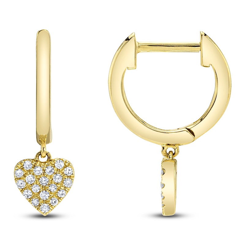 Main Image 1 of Shy Creation Diamond Heart Dangle Hoop Earrings 1/15 ct tw 14K Yellow Gold J-SC22009365