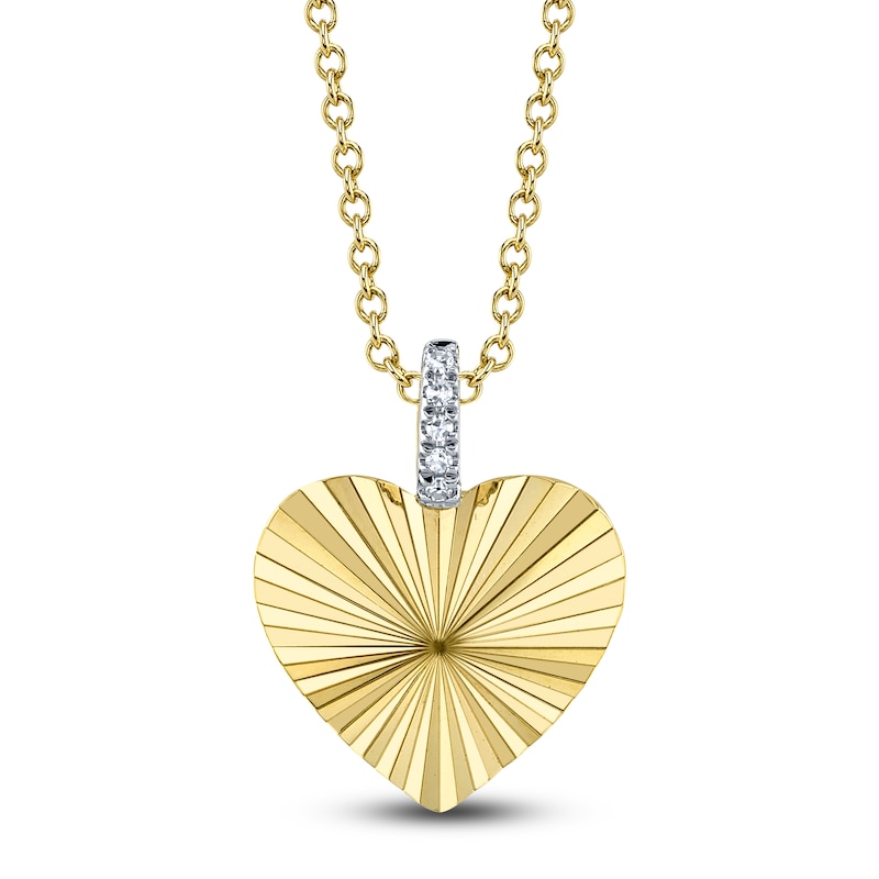 Main Image 1 of Shy Creation Diamond Accent Textured Heart Necklace 14K Yellow Gold 18" J-SC22009478RD