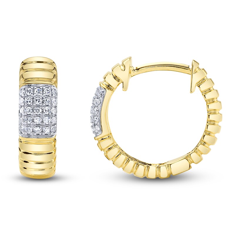 Main Image 1 of Shy Creation Multi-Diamond Rectangle Ribbed Hoop Earrings 1/15 ct tw 14K Yellow Gold J-SC22009544RD
