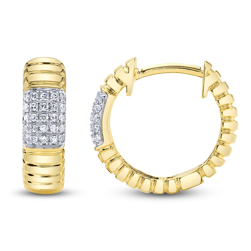 Main Image 2 of Shy Creation Multi-Diamond Rectangle Ribbed Hoop Earrings 1/15 ct tw 14K Yellow Gold J-SC22009544RD