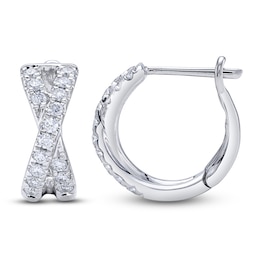 Shy Creation Diamond Crossover Hoop Earrings 1/3 ct tw 14K White Gold J-SC22007274