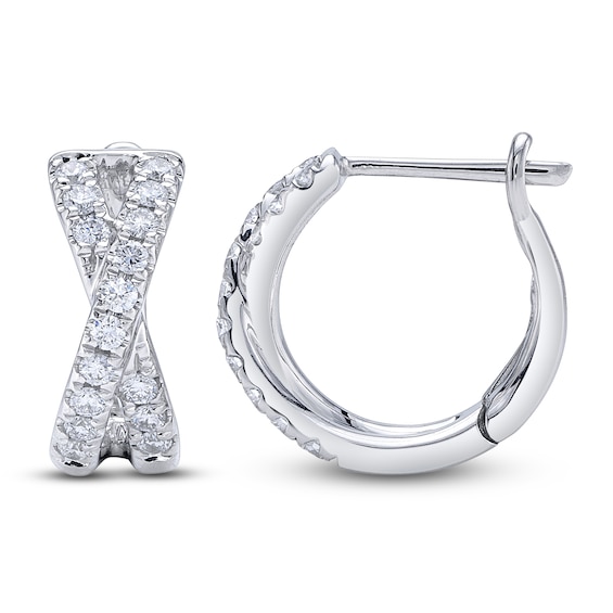 Shy Creation Diamond Crossover Hoop Earrings 1/3 ct tw 14K White Gold SC22007274