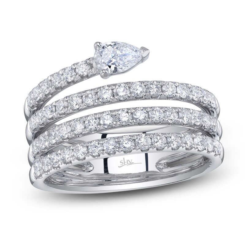 Main Image 1 of Shy Creation Pear-Shaped Diamond Spiral Ring 1-1/5 ct tw 14K White Gold SC22007573Z7