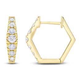 Shy Creation Diamond Angled Hoop Earrings 3/8 ct tw 14K Yellow Gold J-SC22007951