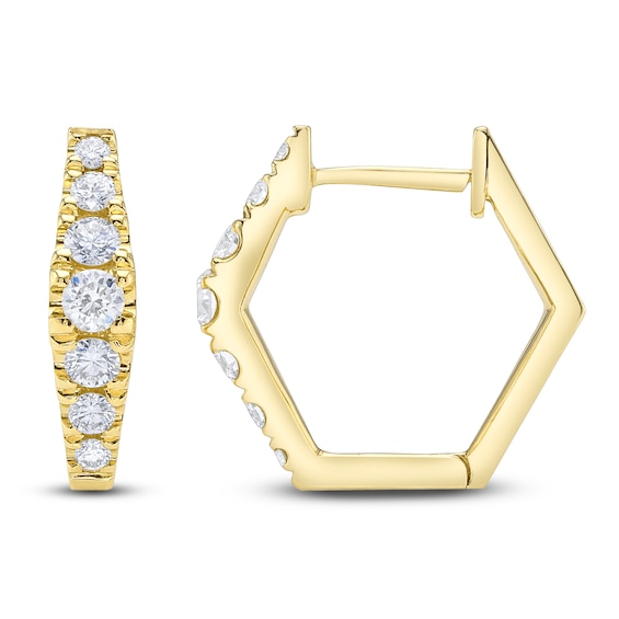 Shy Creation Diamond Angled Hoop Earrings 3/8 ct tw 14K Yellow Gold SC22007951
