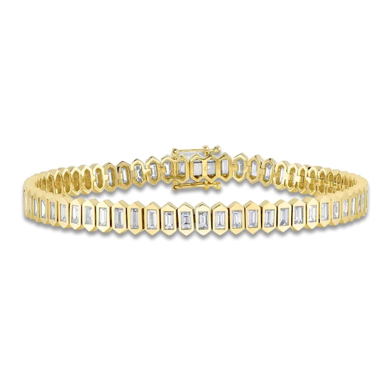 Shy Creation Baguette-Cut Diamond Hexagon Tennis Style Bracelet 2-7/8 ct tw 14K Yellow Gold 7" SC22008689