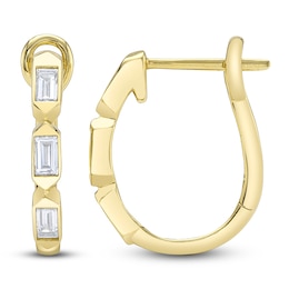 Shy Creation Baguette-Cut Bezel-Set Hoop Earrings 1/4 ct tw 14K Yellow Gold J-SC22008797H0.65