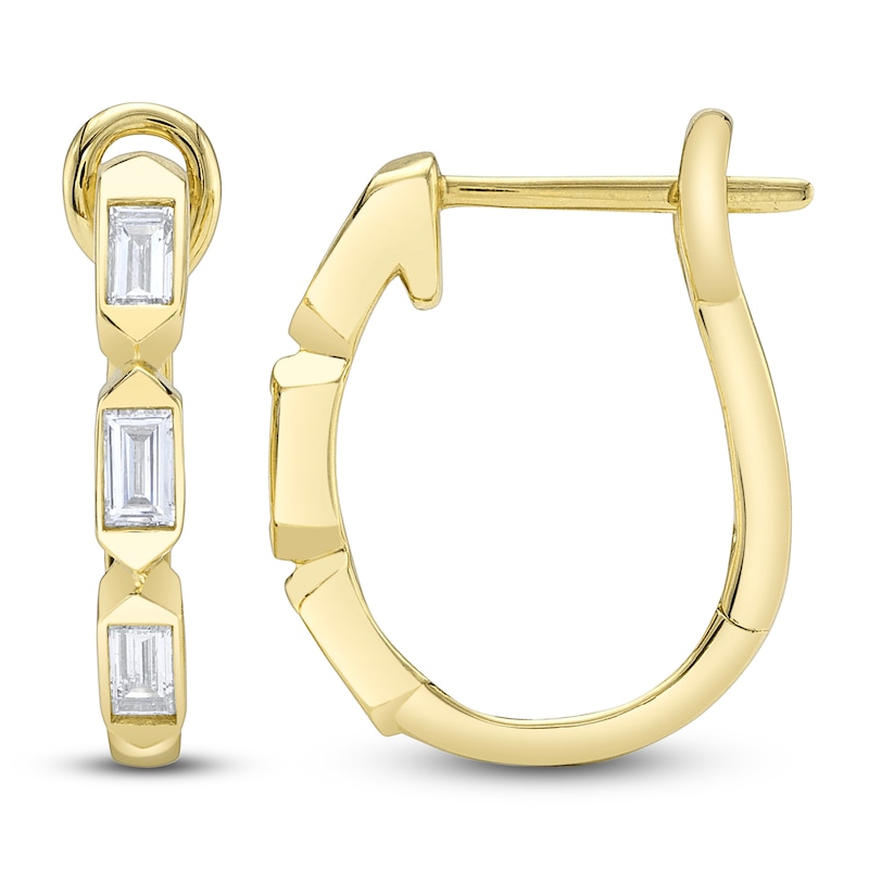 Main Image 1 of Shy Creation Baguette-Cut Bezel-Set Hoop Earrings 1/4 ct tw 14K Yellow Gold J-SC22008797H0.65
