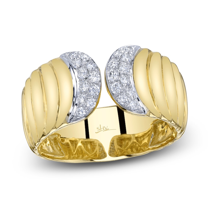 Main Image 1 of Shy Creation Diamond Grooved Cuff Ring 1/5 ct tw 14K Yellow Gold SC22008908RDZ7