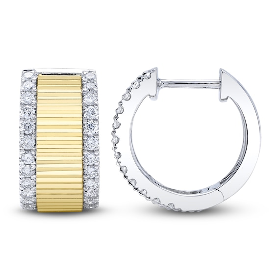 Shy Creation Diamond Ribbed Huggie Hoop Earrings 3/8 ct tw 14K Two-Tone Gold SC22008949