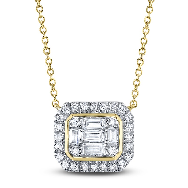 Main Image 1 of Shy Creation Baguette & Round-Cut Multi-Diamond Octagon Necklace 3/8 ct tw 14K Yellow Gold 18" J-SC22009199RD