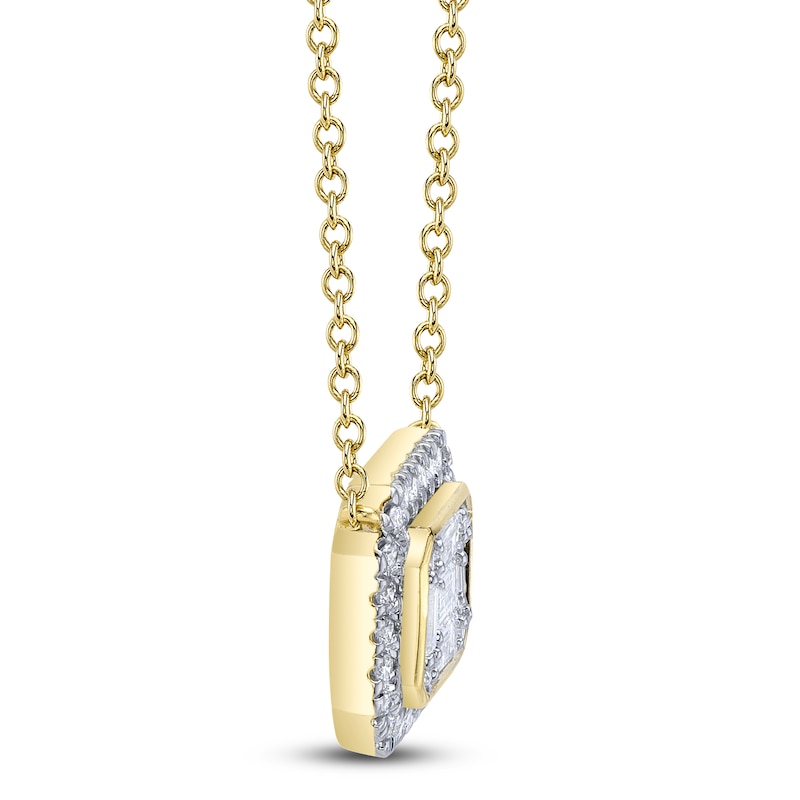 Main Image 2 of Shy Creation Baguette & Round-Cut Multi-Diamond Octagon Necklace 3/8 ct tw 14K Yellow Gold 18" J-SC22009199RD