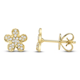 Shy Creation Diamond Flower Stud Earrings 1/8 ct tw 14K Yellow Gold J-SC22002728
