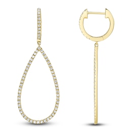 Shy Creation Diamond Teardrop Dangle Hoop Earrings 1/3 ct tw 14K Yellow Gold J-SC22003458V2