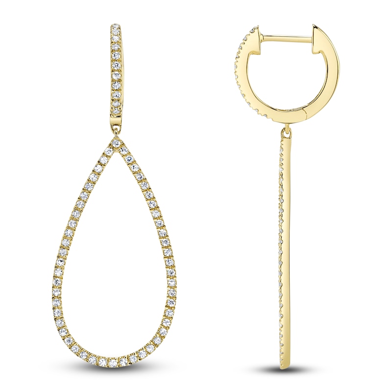 Main Image 1 of Shy Creation Diamond Teardrop Dangle Hoop Earrings 1/3 ct tw 14K Yellow Gold J-SC22003458V2