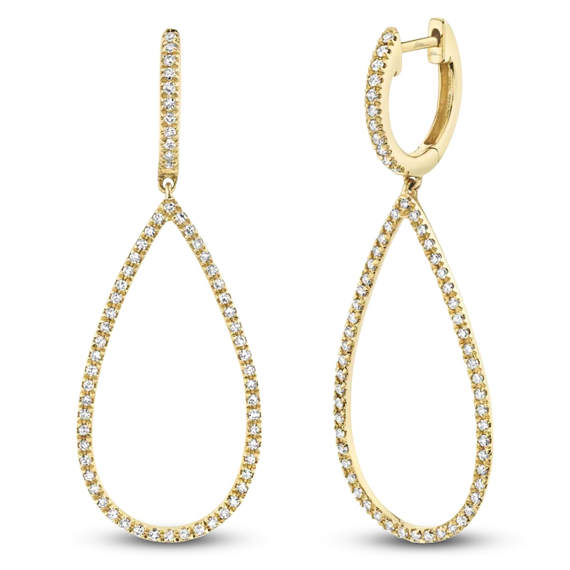 Main Image 2 of Shy Creation Diamond Teardrop Dangle Hoop Earrings 1/3 ct tw 14K Yellow Gold J-SC22003458V2