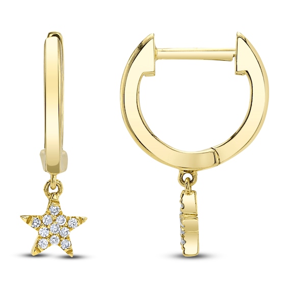 Shy Creation Diamond Accent Star Dangle Hoop Earrings 14K Yellow Gold SC22004812V2