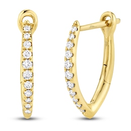 Shy Creation Diamond Angled Hoop Earrings 1/8 ct tw 14K Yellow Gold J-SC22005491