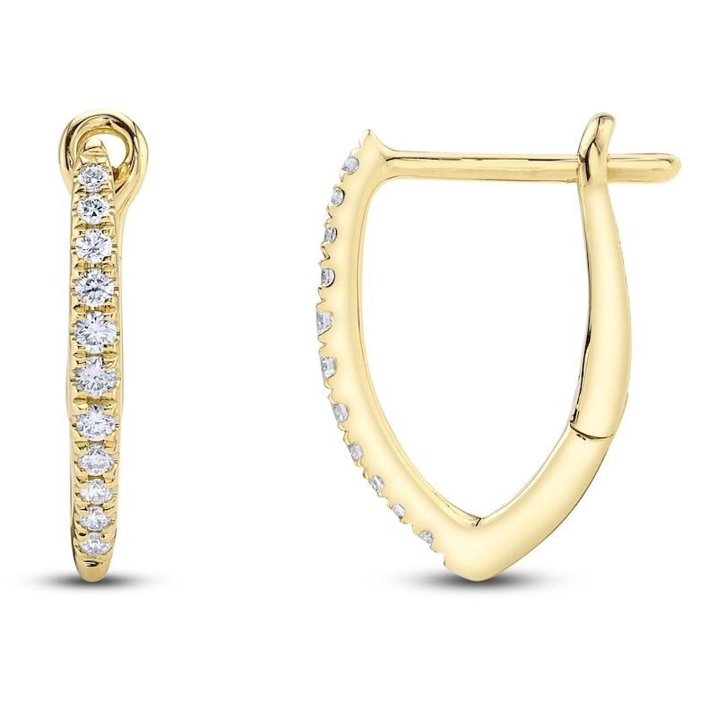 Main Image 1 of Shy Creation Diamond Angled Hoop Earrings 1/8 ct tw 14K Yellow Gold J-SC22005491