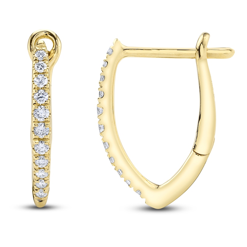 Main Image 2 of Shy Creation Diamond Angled Hoop Earrings 1/8 ct tw 14K Yellow Gold J-SC22005491