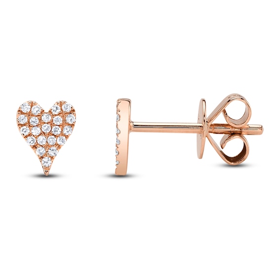 Shy Creation Diamond Heart Stud Earrings 1/15 ct tw 14K Rose Gold SC55006719