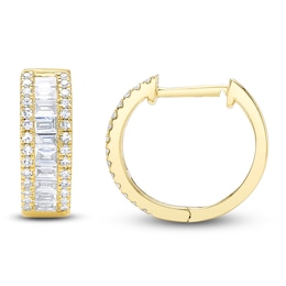 Shy Creation Baguette & Round-Cut Diamond Hoop Earrings 3/8 ct tw 14K Yellow Gold J-SC55007095