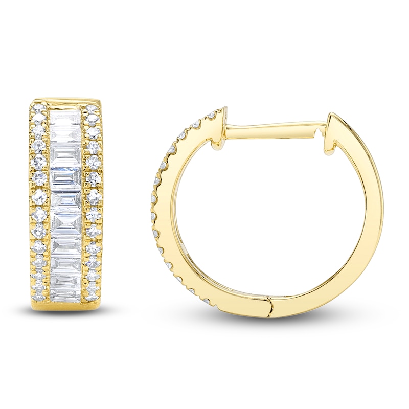 Main Image 1 of Shy Creation Baguette & Round-Cut Diamond Hoop Earrings 3/8 ct tw 14K Yellow Gold J-SC55007095