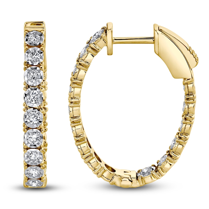 Main Image 1 of Shy Creation Diamond Inside Out Oval Hoop Earrings 7/8 ct tw 14K Yellow Gold J-SC55009479
