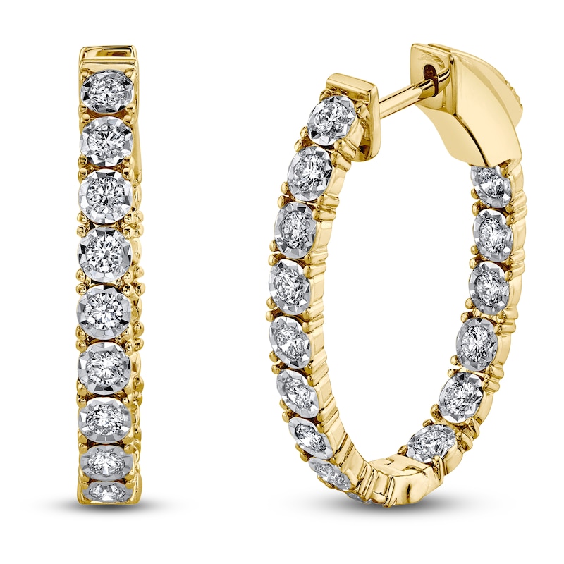 Main Image 2 of Shy Creation Diamond Inside Out Oval Hoop Earrings 7/8 ct tw 14K Yellow Gold J-SC55009479