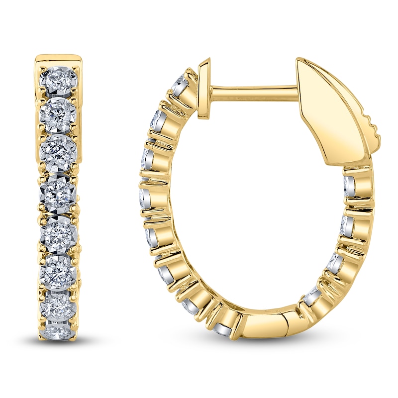Main Image 1 of Shy Creation Diamond Inside Out Oval Hoop Earrings 3/8 ct tw 14K Yellow Gold J-SC55009479H0.75