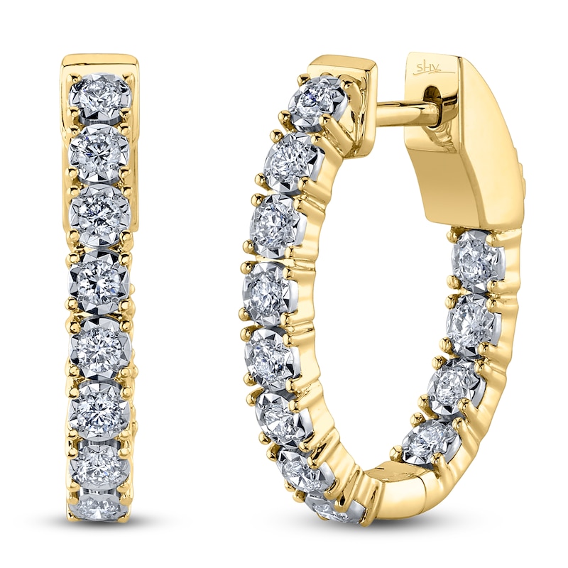 Main Image 2 of Shy Creation Diamond Inside Out Oval Hoop Earrings 3/8 ct tw 14K Yellow Gold J-SC55009479H0.75