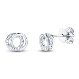 Shy Creation Linked Circle Stud Earrings 1/15 ct tw 14K White Gold J-SC55009821